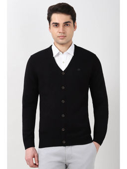 Peter England - Men Black Solid V Neck Sweater