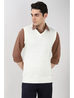 Peter England - Men White Solid V Neck Sweater