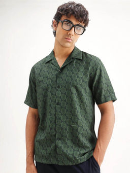 Rare Rabbit - Men's Rynox Green Relaxed Fit Monogram Print Shirt