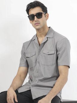 Rare Rabbit - Men's Salford Dusky Grey Solid Shirt