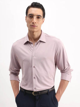 Rare Rabbit - Men's Tour-25 Dusky Pink Plain Knitted Formal Shirt