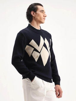 Rare Rabbit - Men's Tran Navy Blue Acrylic Fabric Abstract Print Sweater