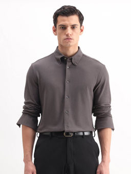 Rare Rabbit - Men's Vane-25 Dusky Grey Plain Shirt