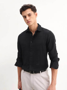 Rare Rabbit - Men's Vaxo Black Regular Fit Self Dobby Checks Shirt