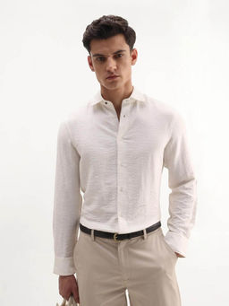 Rare Rabbit - Men's Vaxo Off White Regular Fit Self Dobby Checks Shirt