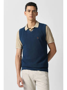 Van Heusen - Men Navy Textured V Neck Sweater