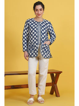 W - Blue Floral Pure Cotton Straight Jacket