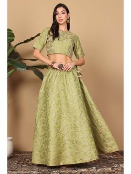 Kaanchie Nanggia - Mehndi Green Brocade Lehenga with Choli (Set of 2)