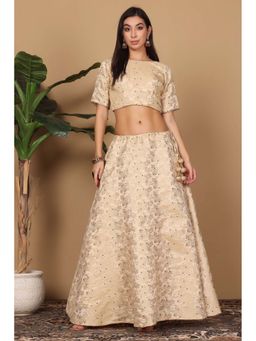 Kaanchie Nanggia - Beige Brocade Lehenga with Choli (Set of 2)