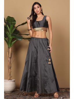 Kaanchie Nanggia - Grey Brocade Lehenga with Choli (Set of 2)