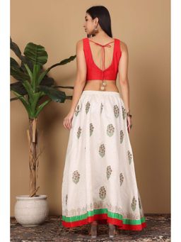 Kaanchie Nanggia - Red White Silk Printed Lehenga with Choli and Dupatta (Set of 3)