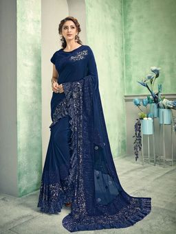 Odette - Blue Lycra Designer Saree with Unstitched Blouse