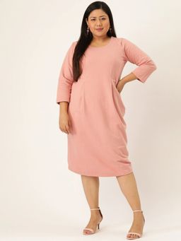 theRebelinme - Plus Size Women Pink Solid Color Sheath Knitted Winter Dress