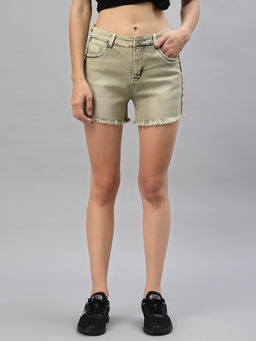 KASSUALLY - Pista Washed Regular Fit Frayed Hem Denim Shorts