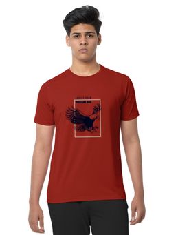 BULLMER - Rust Trendy Printed Typographic Cotton Blend Round Neck Half Sleeve T-Shirt