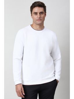 Peter England - Men White Textured Crew Neck Sweatshirt