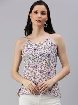 SHOWOFFFF - Women's Floral Regular White Shoulder Straps Top