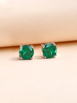 Ornate Jewels - 925 Silver 2 Carat Round Green Emerald Stud Earring For Women & Girls (One Size)