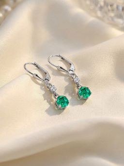 Ornate Jewels - 925 Silver Round Green Emerald Dangle Earring For Women & Girls