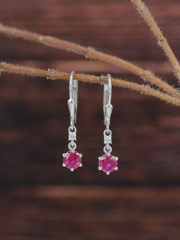 Ornate Jewels - 925 Silver Round Red Ruby Dangle Earring For Women & Girls