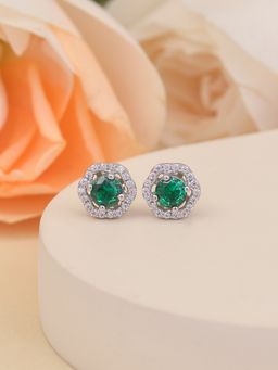 Ornate Jewels - 925 Silver Green Emerald Stud Earrings For Women & Girls