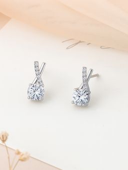Ornate Jewels - 925 Silver 0.75 Carat American Diamond Dangle Earring For Women & Girls