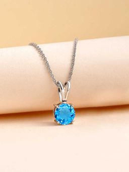 Ornate Jewels - 925 Silver 0.50 Carat Blue Topaz Solitaire Pendant With Chain For Women & Girls