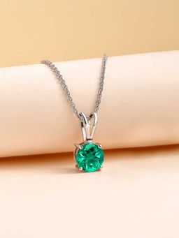Ornate Jewels - 925 Silver 0.50 Carat Green Emerald Solitaire Pendant With Chain For Women & Girls