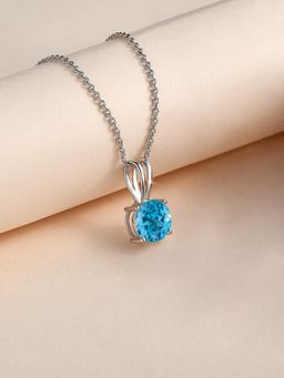 Ornate Jewels - 925 Silver 1 Carat Blue Topaz Solitaire Pendant With Chain For Women & Girls