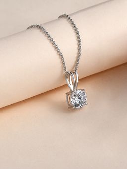 Ornate Jewels - 925 Silver 1 Carat American Diamond Solitaire Pendant With Chain For Women & Girls