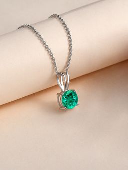 Ornate Jewels - 925 Silver 1 Carat Green Emerald Solitaire Pendant With Chain For Women & Girls