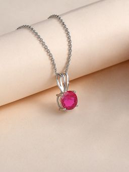 Ornate Jewels - 925 Silver 1 Carat Red Ruby Solitaire Pendant With Chain For Women & Girls