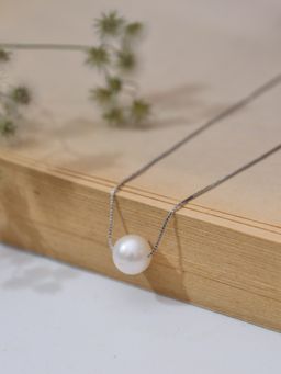 Ornate Jewels - 925 Silver 8 Mm Round Pearl Daily Wear Solitaire Necklace For Women & Girls