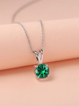 Ornate Jewels - 925 Silver 2 Carat Green Emerald Solitaire Pendant With Chain For Women & Girls (One Size)