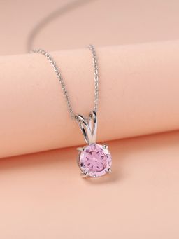 Ornate Jewels - 925 Silver 2 Carat Pink CZ Solitaire Pendant With Chain for Women & Girls (One Size)