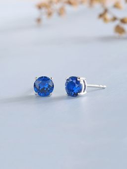 Ornate Jewels - 925 Silver 1 Carat Blue Sapphire Solitaire Stud Earring For Women & Girls