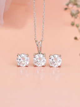 Ornate Jewels - 925 Silver 2 Carat American Diamond Necklace With Earrings for Women and Girls (One Size)