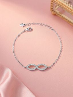 Ornate Jewels - 925 Silver American Diamond Infinity Adjustable Bracelet For Women & Girls