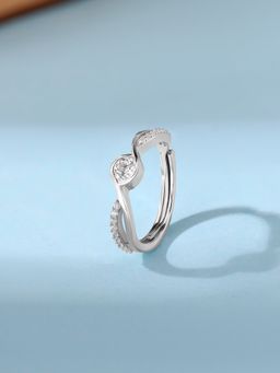 Ornate Jewels - 925 Silver American Diamond Solitaire Adjustable Ring for Women & Girls