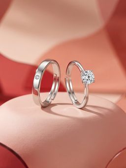 Ornate Jewels - 925 Silver American Diamond Adjustable Couple Ring for Men &Women