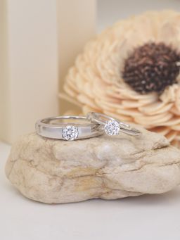 Ornate Jewels - 925 Silver American Diamond Adjustable Couple Ring For Men & Women