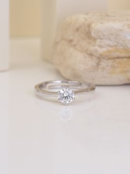 Ornate Jewels - 925 Silver 1 Carat American Diamond Solitaire Adjustable Ring Women & Girls