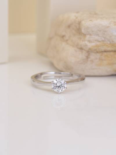 925 Silver 1 Carat American Diamond Solitaire Adjustable Ring Women & Girls