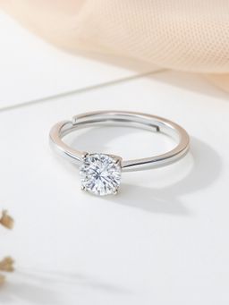 Ornate Jewels - 925 Silver 1 Carat American Diamond Adjustable Engagement Ring for Women & Girls