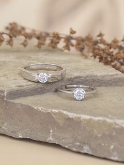 Ornate Jewels - 925 Silver American Diamond Adjustable Couple Ring For Men & Women