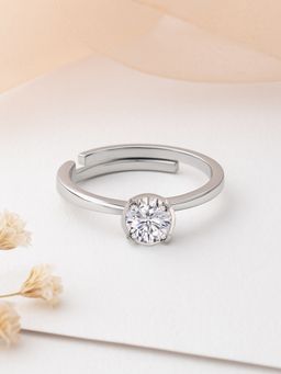 Ornate Jewels - 925 Silver 1 Carat American Diamond Adjustable Solitaire Ring For Women & Girls