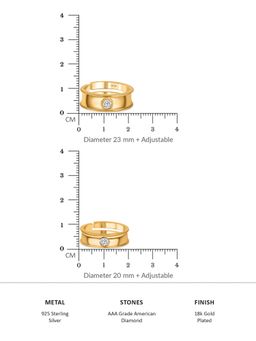 Ornate Jewels - 925 Silver 18K Gold Plated American Diamond Adjustable Couple Ring For Men & Women