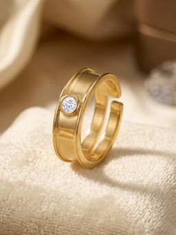 Ornate Jewels - 925 Silver 18K Gold Plated 0.11 Carat American Diamond Adjustable Ring For Women & Girls