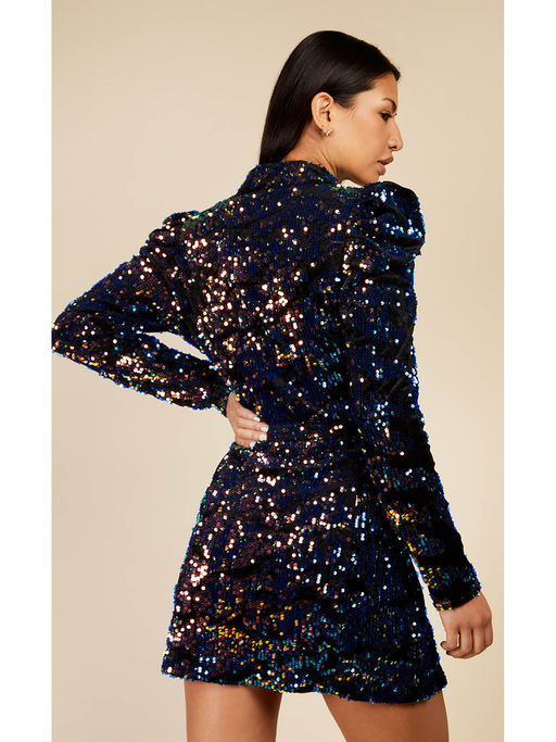 Buy Little Mistress Avery Navy Blue Velvet Sequin Blazer Mini Dress Online