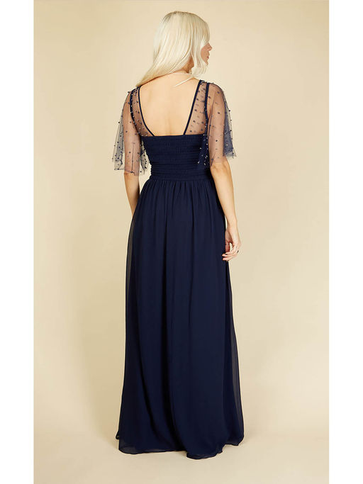 knee length dresses for ladies Capri Navy Asymetric Embellished Maxi Dress main image 1